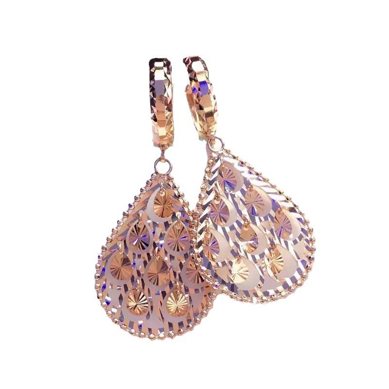 Purple Gold Water Drop-Shaped Hollow Earrings, Simple Personality, High-End Temperament, Rose Gold-Plated