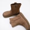 Johnature Versatile Solid Color Short Boots Retro Genuine Leather Round Toe Flat Women's Shoes