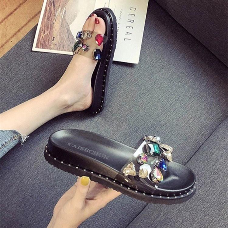 

Разноцветные тапочки со стразами, женские дизайнерские прозрачные туфли, босоножки на платформе с кристаллами, летние женские шлепанцы с открытым носком 40