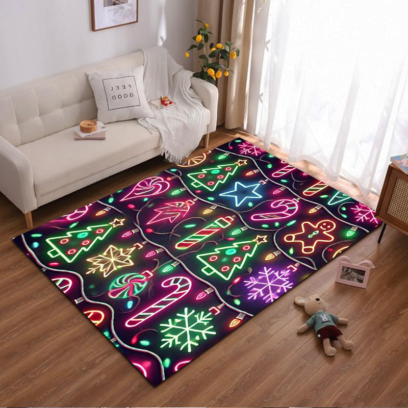 Christmas Neon Pattern Carpet with Trees, Stars, Candy Canes, Snowflakes Suitable for use as an anti-slip for living room bedroom sofas 40x60cm( 15x23in )