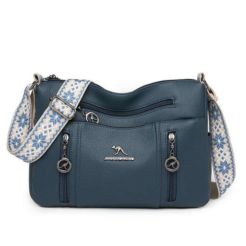 Soft Leather Middle-aged Women s Bag New Simple Large Capacity Crossbody Bag Temperament Armpit Shoulder Bag синий
