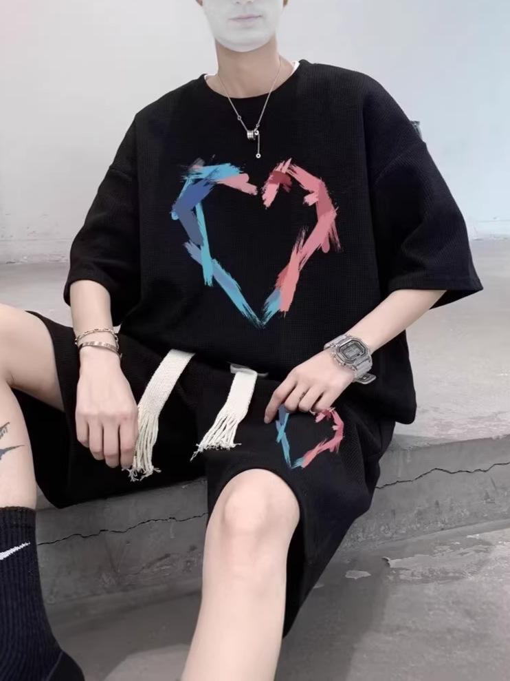 Men's 2026 Korean Style Summer Sportswear: Short Sleeve T-shirt & Basketball Jersey Casual Shorts Set