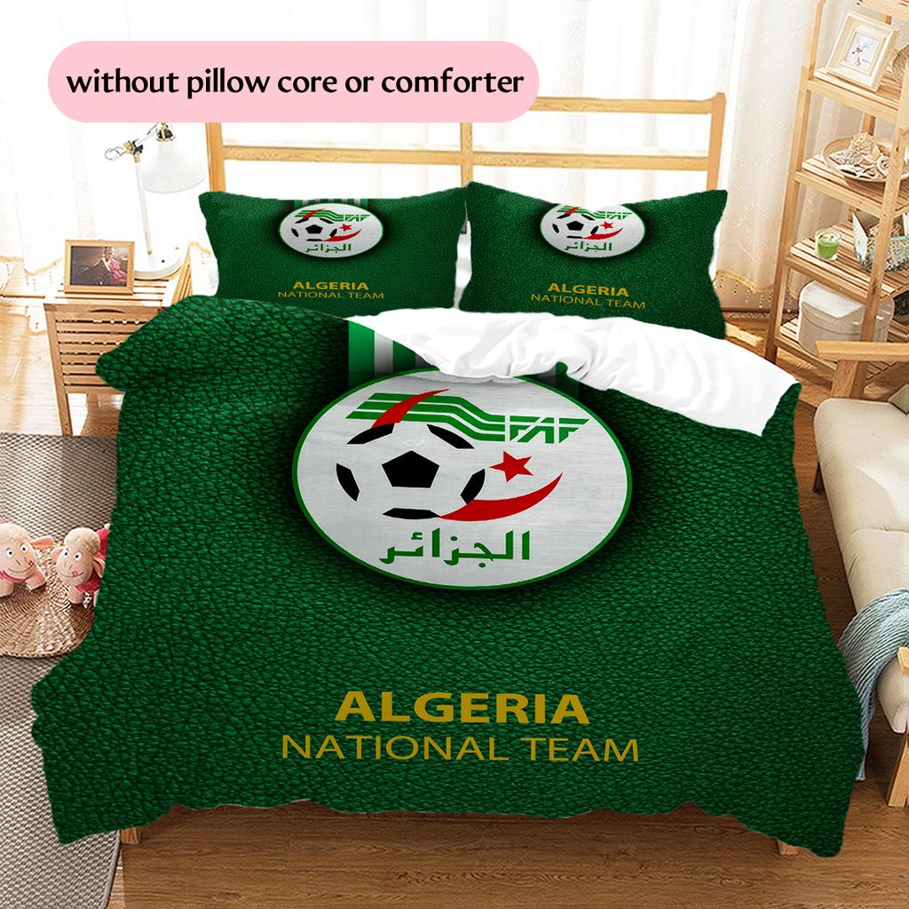 Algerien Nationalmannschaft Muster Bettwäsche Bettdecken-Set Heimdekoration Geschenk (1 Bettbezug + 2 Kissenbezüge (ohne Füllung))