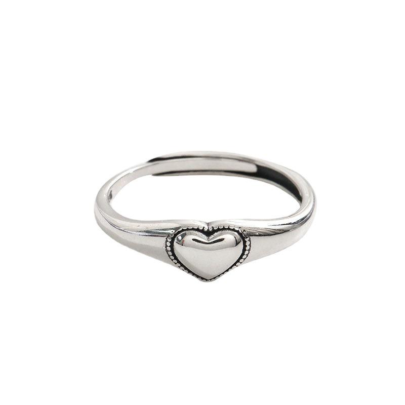 Korean S925 Hollow Heart Retro Ring for Women - Fashionable Index Finger Jewelry