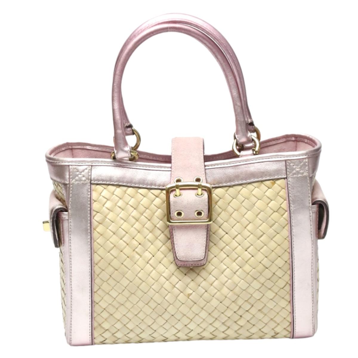 

COACH basket straw Handbag leather Pink x Beige Women 4419 Used