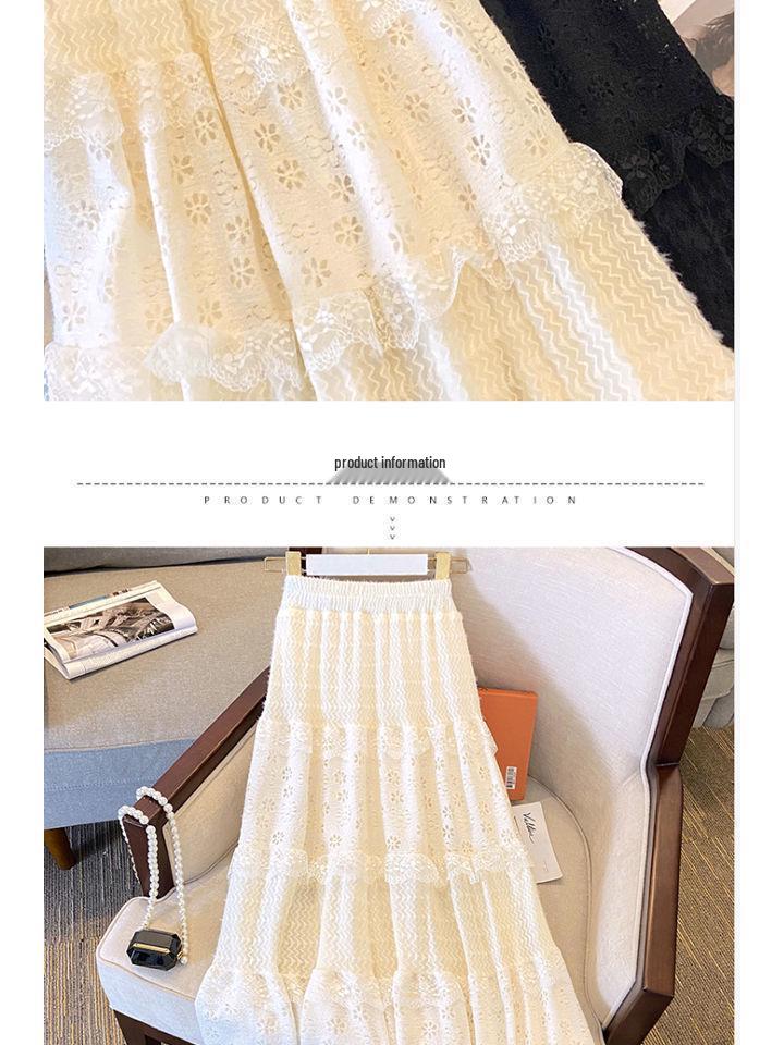 High-Waisted Fleece-Lined Lace Layered Slimming Midi Skirt