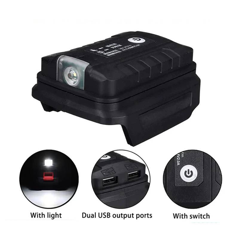 Makita 18v Lithium Ion Battery Power Adapter With Led Light Dual Usb Charger For Power Tools