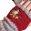 Women Autumn Winter Bird Embroidered Gloves Knit Fingerless Color Block Mitten