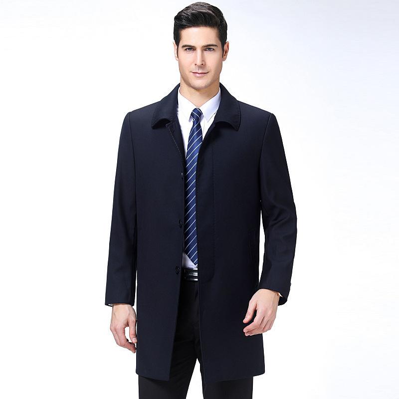 

Тренч, мужской плащ средней длины, папина куртка с отложным воротником, модный повседневный однотонный топ для мужчин 2XL