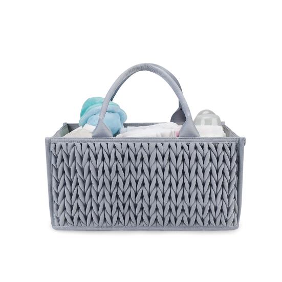 Braided Quilted Diaper Caddy Organizer Boho Nursery Storage Basket with Compartment Portable Handle Baby Wipes Diaper Bag Bin Newborn Essentials