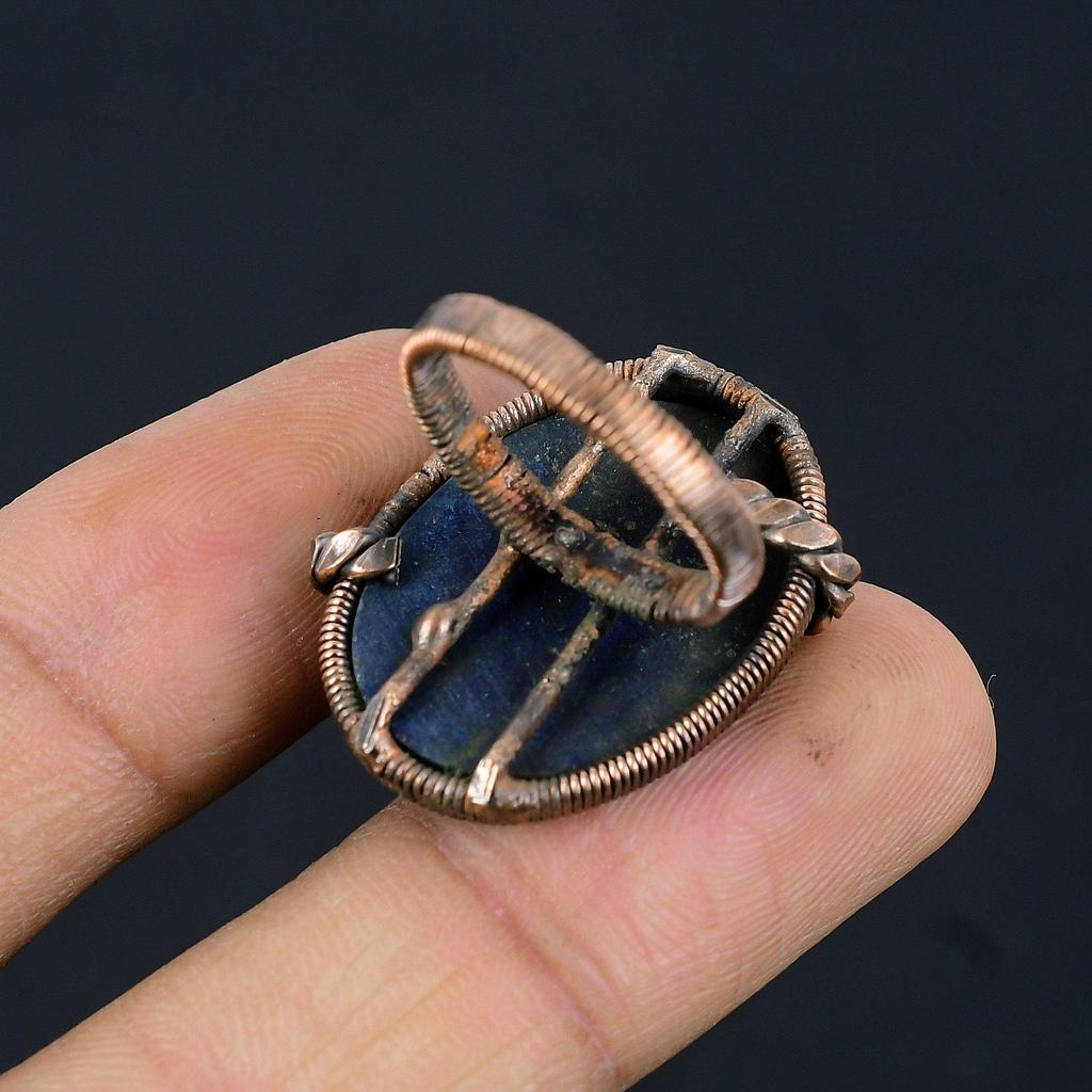 Lapis Lazuli Gemstone Copper Wire Wrapped Handmade Jewelry Ring For Her