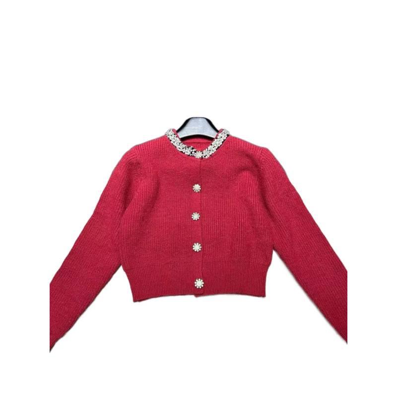 Xiangjia 2025 Autumn/Winter Rhinestone Collar Cardigan: Versatile Single-Breasted Knit Short Top