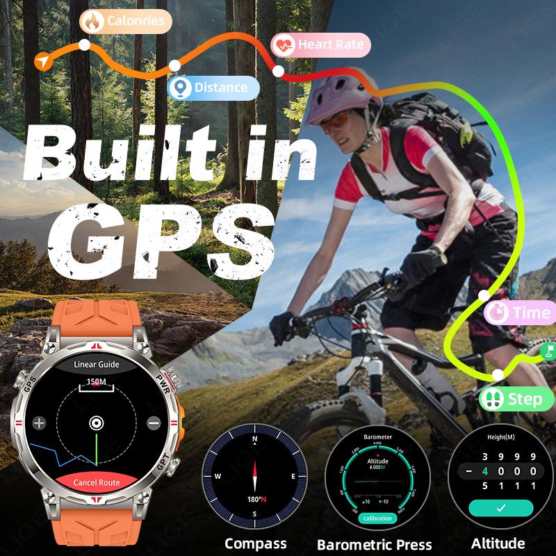 Built-in GPS Smart Watch BT Call Smartwatch 3ATM Waterproof Outdoor Compass Smart Fitness Sport Tracking Men Watches 530mAh