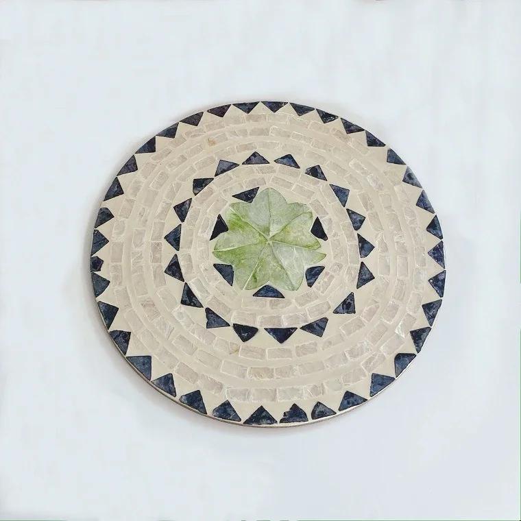 

Handmade Seashell Placemats Round Colorful Shell Flat Plate Decorative Tray Creative Heat Insulation Pad Home Kitchen Supplies 30X30CM