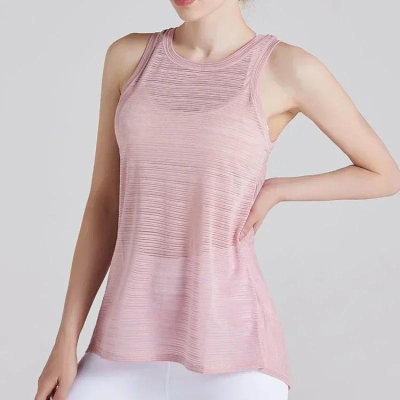 

Fitness Yoga T-shirt Top Sexy Open Back Sport T-shirt Women Gym Tank Top Loose Sportswear Breathable Workout Tank Top Sleeveless XXL рожевий