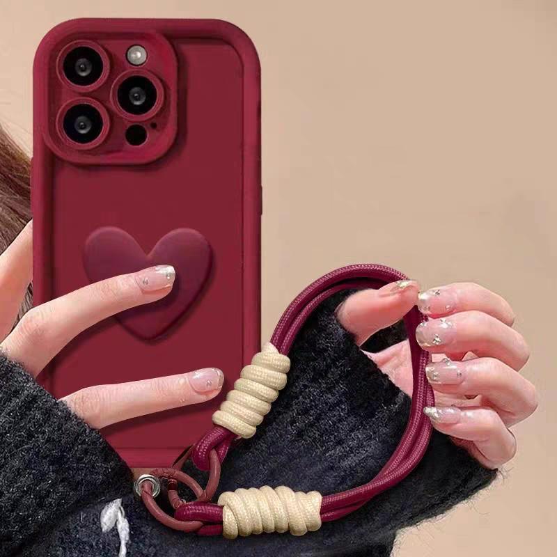 

Note12 12s Poco X5 X5pro Милый Чехол с Любовным Сердцем + Шнурок Силиконовый Чехол Для Xiaomi Redmi Note 12 Pro Plus 4g 5g Женский Матовый Чехол Poco X5 Pro&Case & Strap вино красного