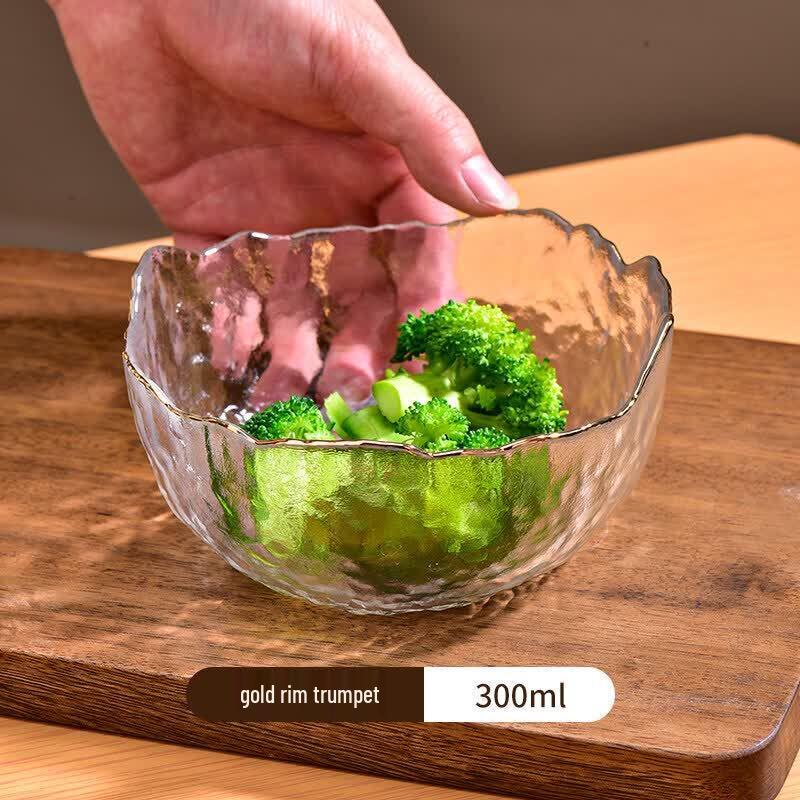 Japanese Hammered Gold Rim Glass Salad Bowl Set