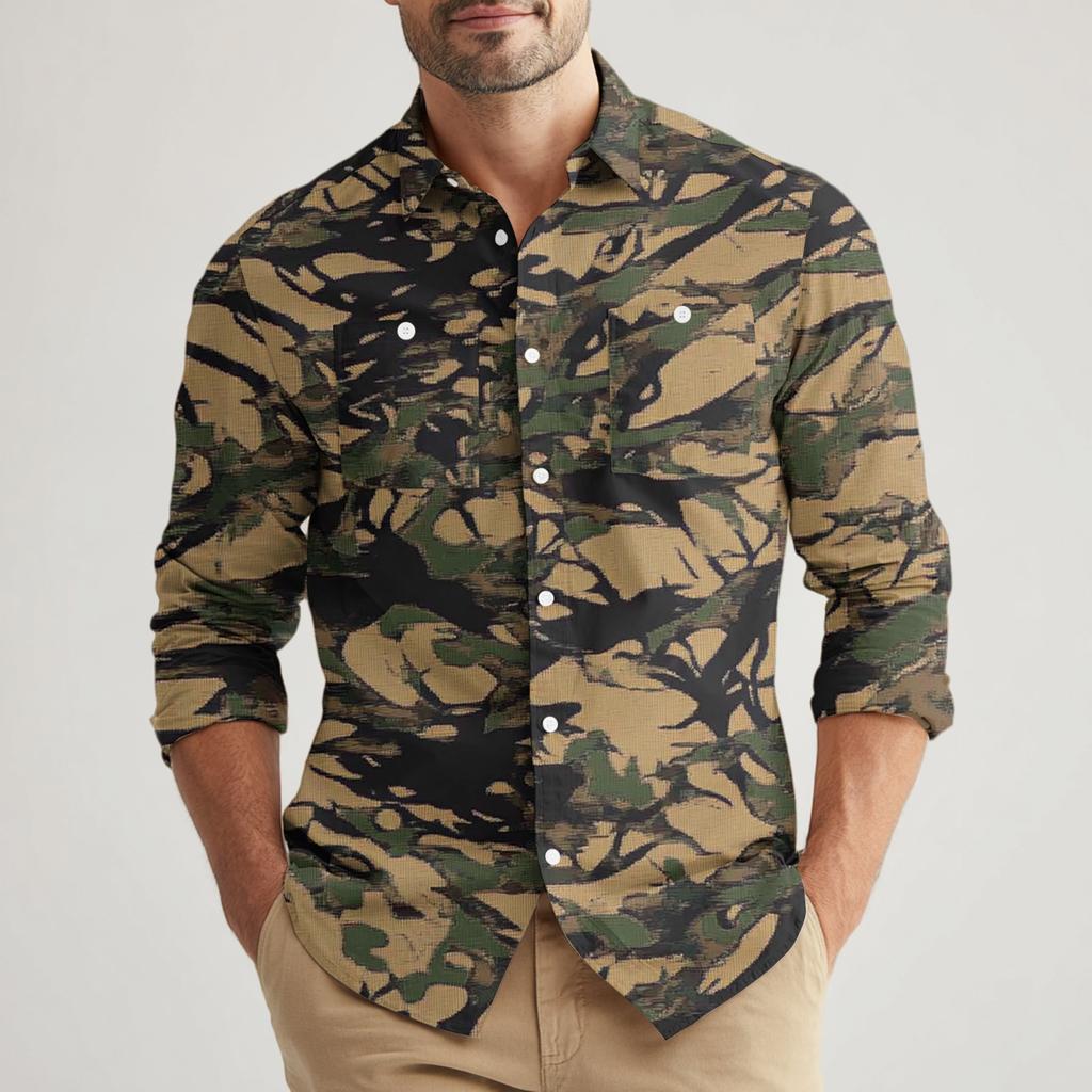 Camicia da lavoro industriale da uomo ampia classica con revers e multitasche