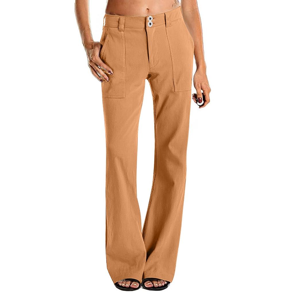 Women's Wide Leg Cargo Pants Flare Pants For Women Double Button Mid Waist Pants Trendy Fashion Casual Pants