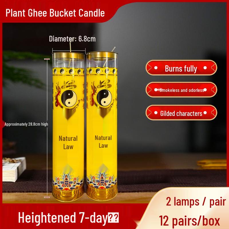 Ghee Oil Candle for Taoist Temple: 7-Day Smokeless Cylindrical Lamp