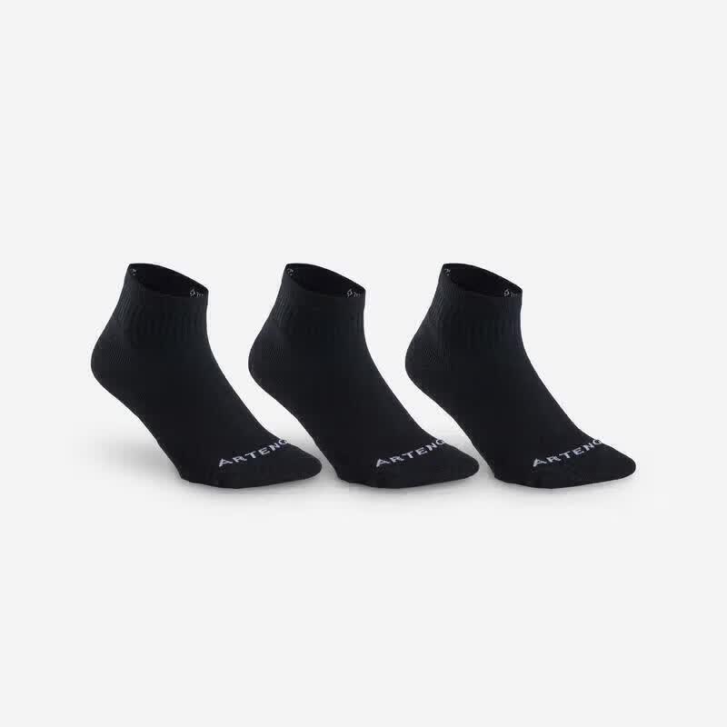 Decathlon RS100 Adult Black Mid-Cut Tennis Badminton Socks - 3-Pair Pack 39-42