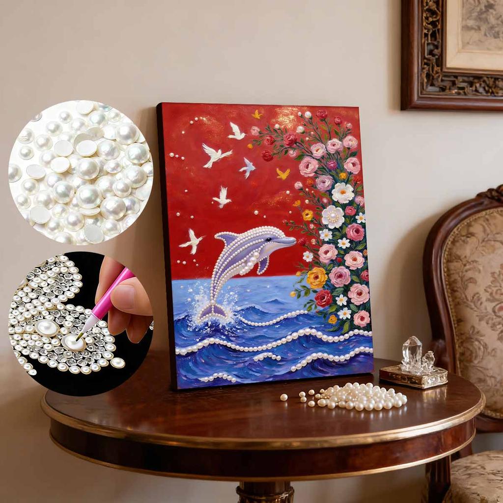 Handmade DIY Pearl Painting Dolphin Theme Bedroom Living Room Frameless Diy Handmade Sticky Diamond Creative Canvas Painting