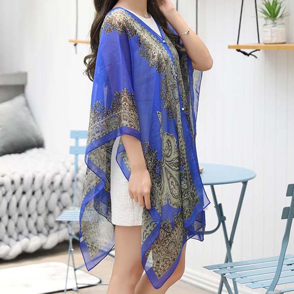 With Buckle Sunscreen Thin Large Scarf Breathable Seaside Vacation Cloak  for Mom