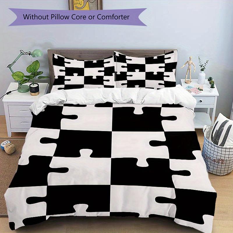 3Pcs Puzzle Pieces Printed Bedding Set, Breathable And Soft, Machine Washable, Christmas Gift, Suitable for Bedroom Decoration, 15207