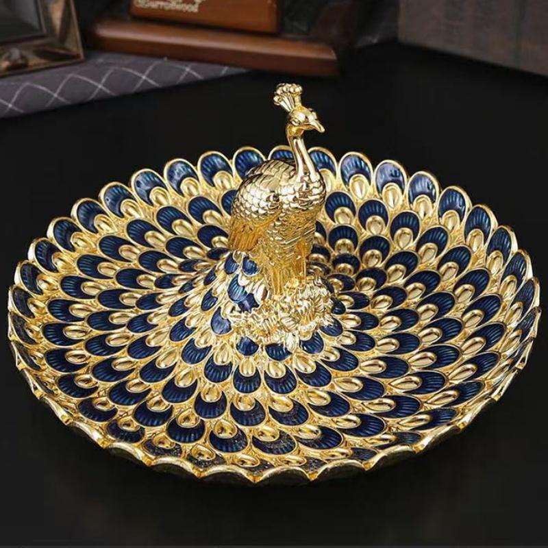 Circular Peacock Shape Tray Dried Fruit Box Living Room Snack Storage Candy Tray Plated Metal Fruit Stand Wedding Decoration