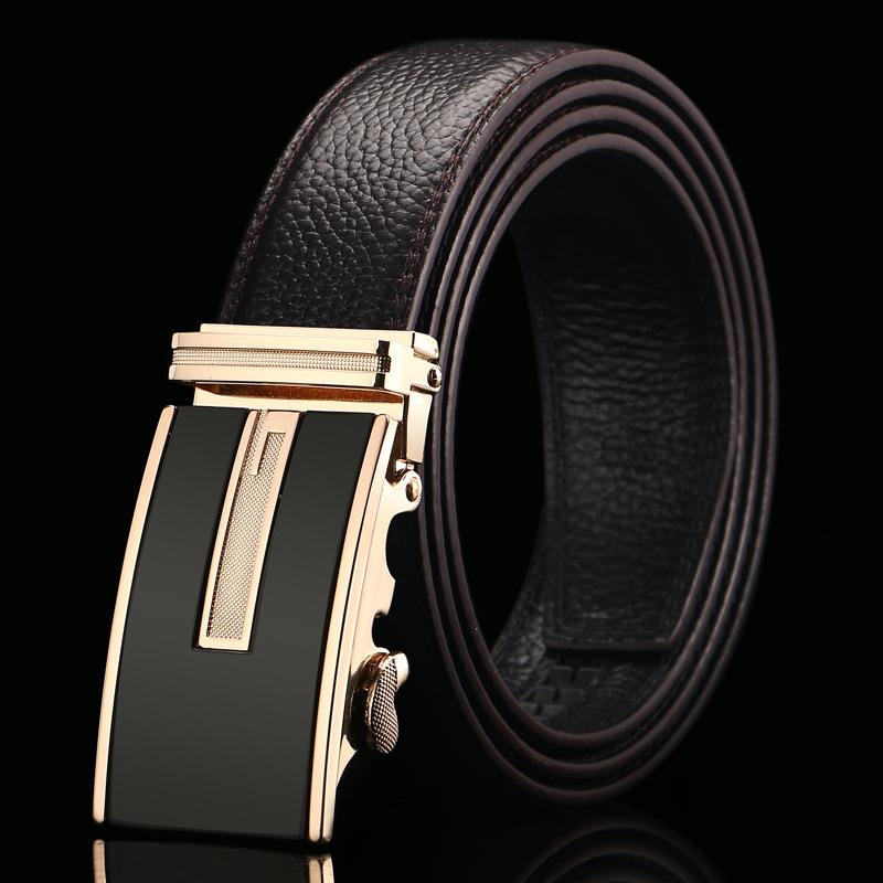 Brown Open Edge Cowhide Belt  Men's Real Cowhide Business Casual Automatic Buckle Belt