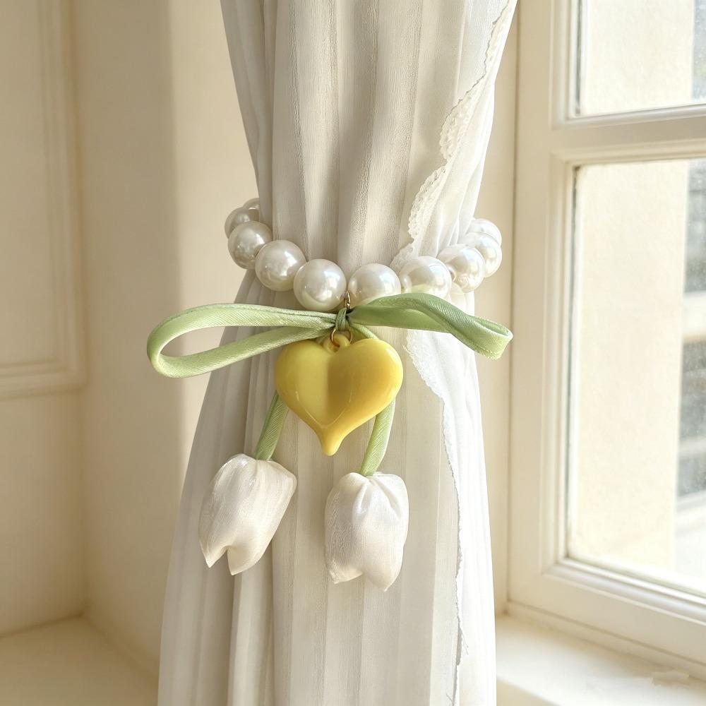 

Adjustable Flowers Curtain Straps Decorative Pearl Curtain Buckle Heart Curtain Binding Bedroom