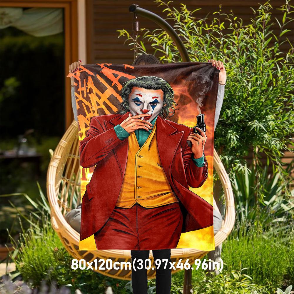 

1PC Joker gun Outdoor Flannel Blanket Soft Plush Decor for Picnics, camping,Bedroom, Playroom, Office1183A 80x120cm(31x47inch)