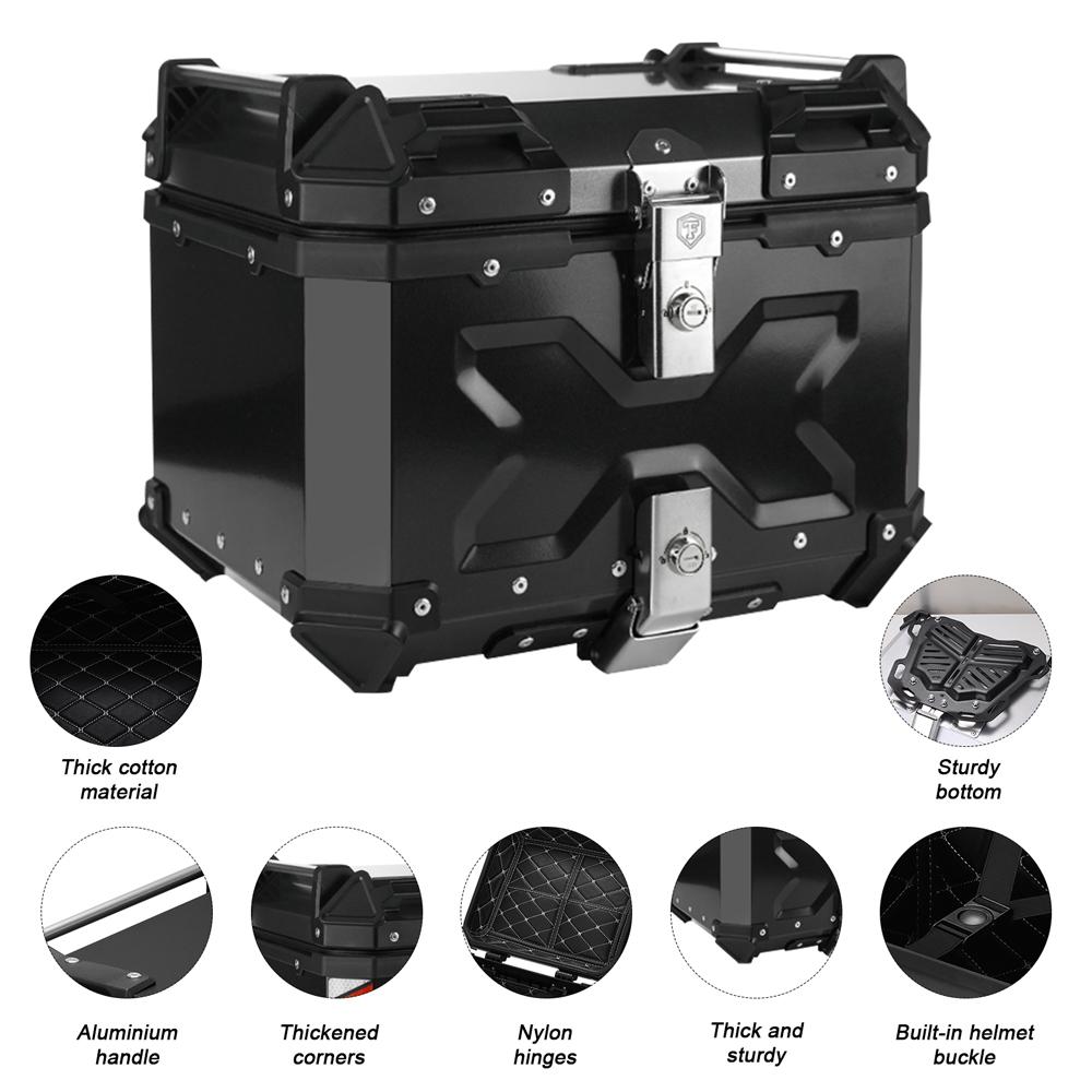 45L Motorcycle Rear Trunk Aluminum Alloy Luggage Case Quick Release Motorbike Tail Storage Box Waterproof with 2 Keys