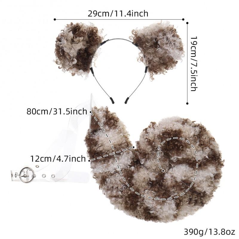 Halloween Curly Dog Costume Set Plush Faux Fur Ears Tail Headband Cosplay Props Party