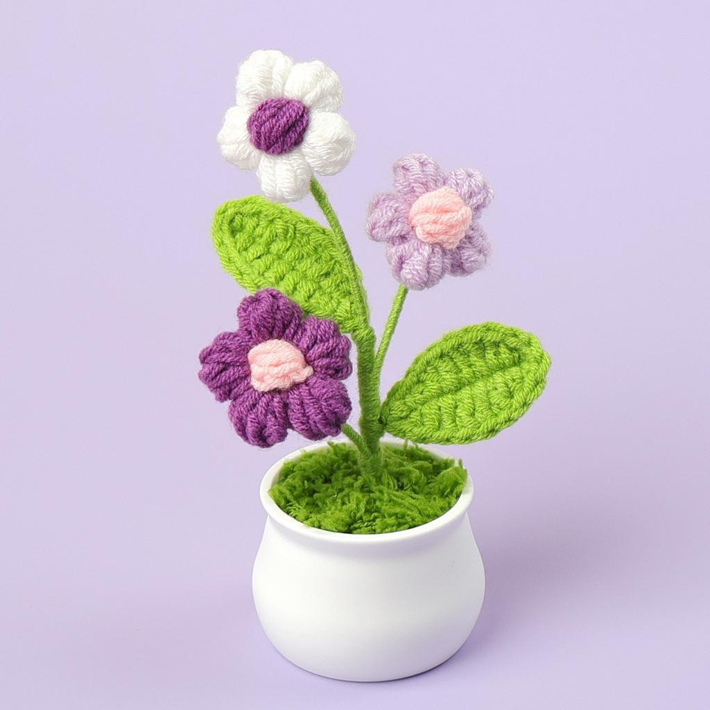 Hand-Knitted Wool Fake Flowers Set: Sunflower, Carnation, Tulip - Desktop Decor, Teacher/Student Gift, Everlasting Bouquet