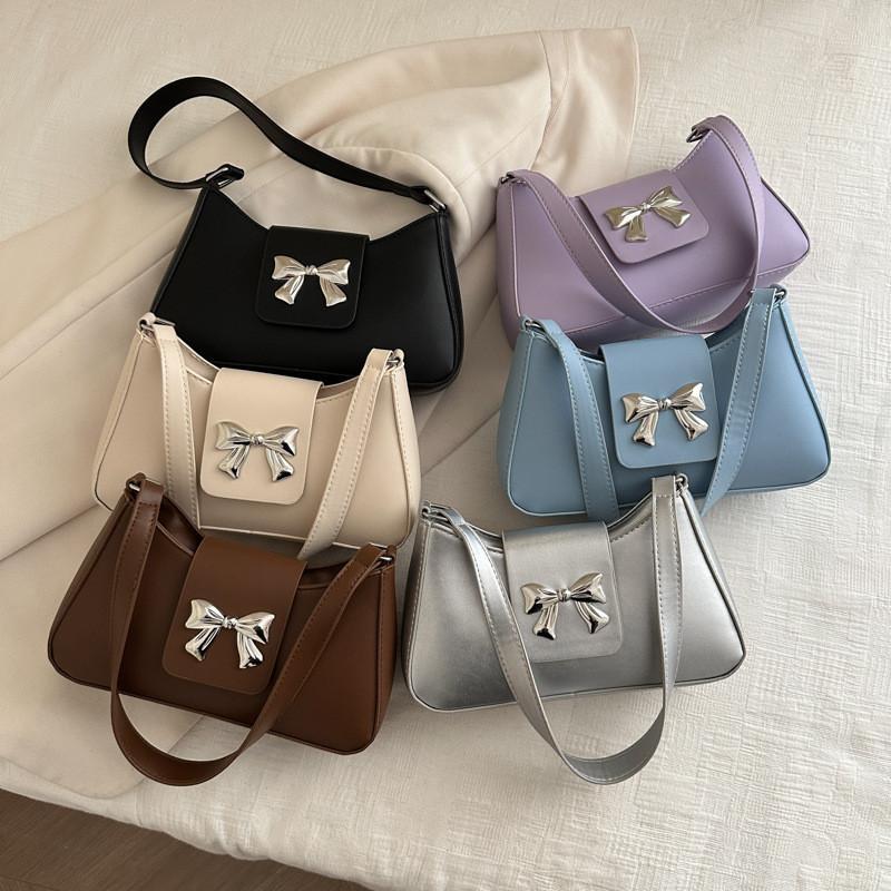 Chic French Butterfly Bow Shoulder Bag 2024 Summer Trendy Street Style Pu Material