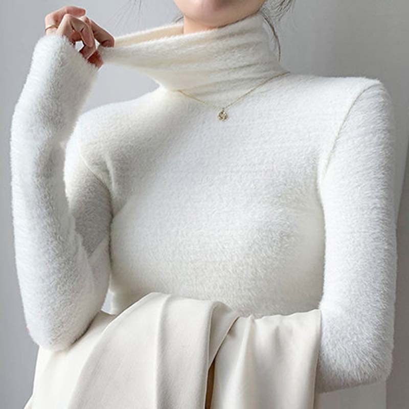 Sweater for Women Autumn Winter Thickened Warm Knitted Stretchy Long Sleeve High-neck Tops