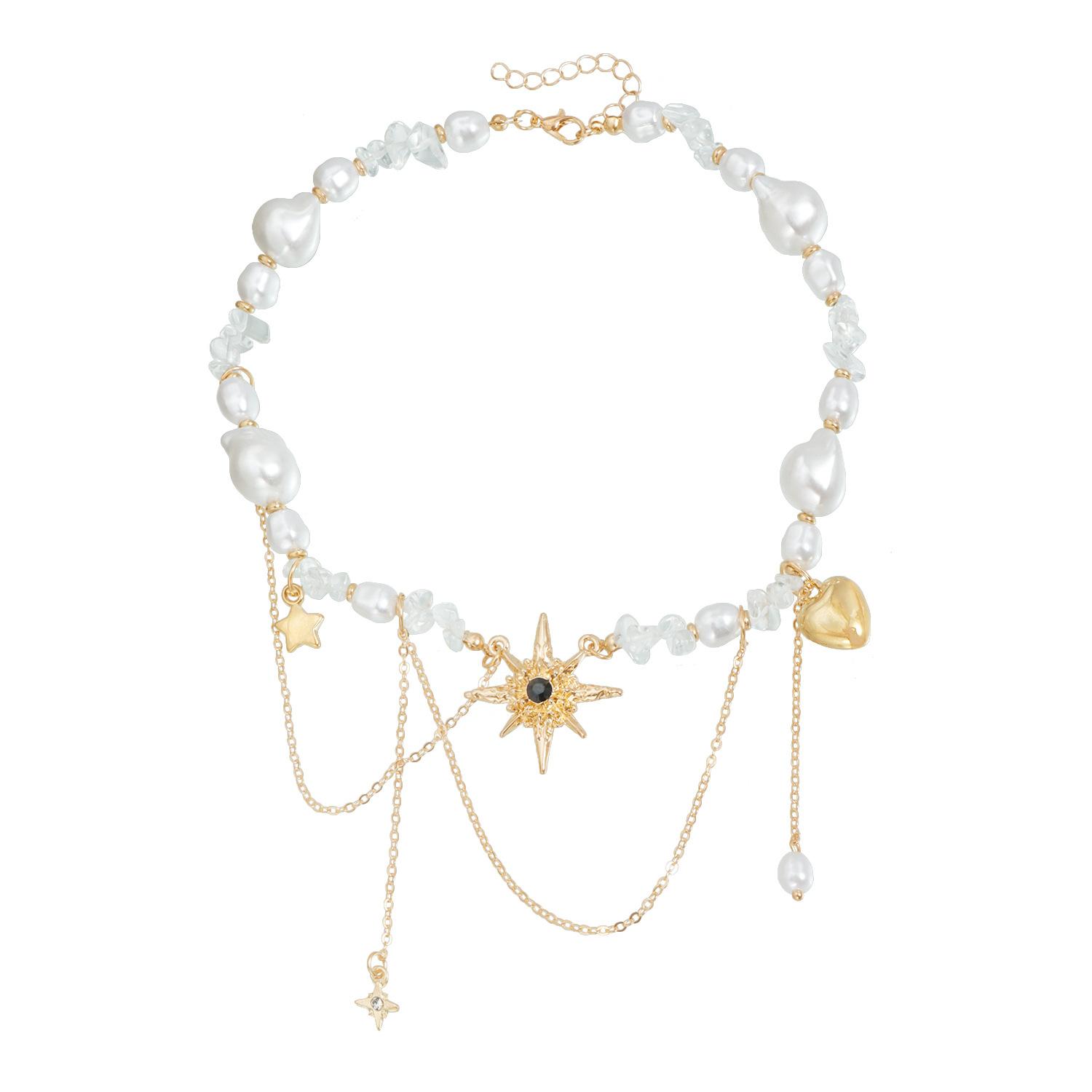 

European and American jewelry sweet cool hot girl octagram necklace light luxury fashion niche street shot short necklace women золотой
