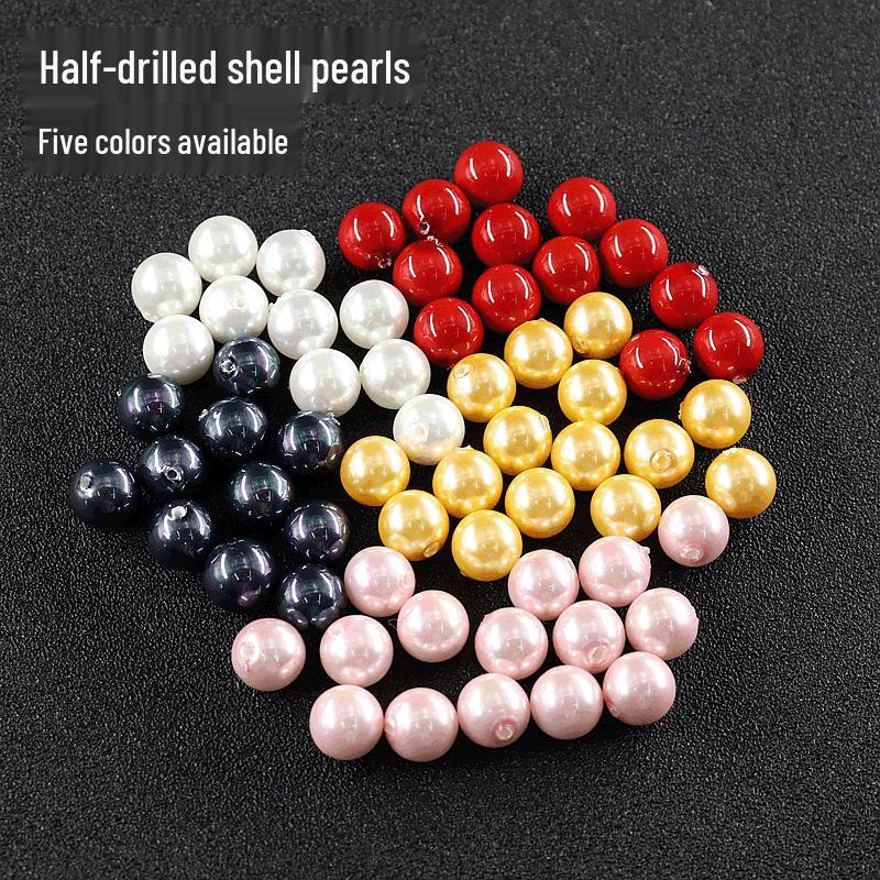 Half-drilled Round Shell Pearl Beads for DIY Jewelry: Earrings, Ornaments, Rings, Semi-finished Products, Buttons