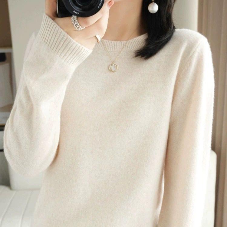 Rundhals Strickpullover Damen Einfarbig Basis Pullover Lockerer Jumper Innenschicht Strickwaren Oberteil Vielseitiger Pullover Freizeitpullover Herbst Winter