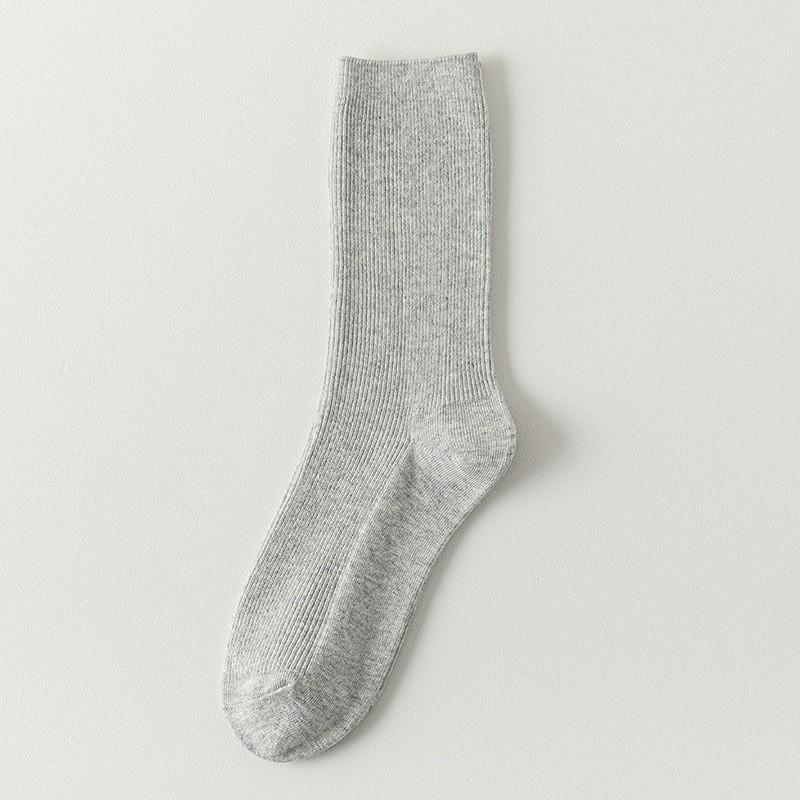 Gray Socks Pure Cotton Stacking Socks Spring And Autumn Thin Solid Color Double Needle Boneless Cotton Sweat-Absorbing Deodorant Medium Tube Socks