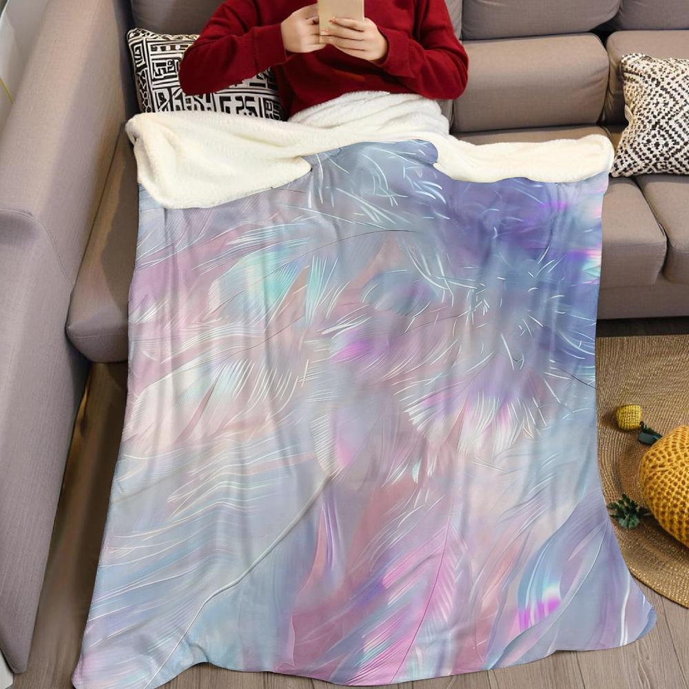 Iridescent Feathers Flannel Blanket Warm Soft Halloween Christmas Couch Warm Cozy Decorative Decor Gift for All Season