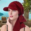 Women Headscarf Hat Flower Pattern Lace-up Ribbon Turban Hat Outdoor Travel Cycling Sunshade Cap Headwear