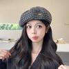 Retro Plaid Beret Women's Spring and Autumn Literary British Style Painter's Hat with Big Head Circumference and Face Small and Versatile Painter