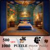 A Mural of Blue Floral Arches, a Puzzle of Forest Landscape Slogans, Available in 500pcs/1000pcs, Tightly Interlocking with Clear Prints, Suitable for