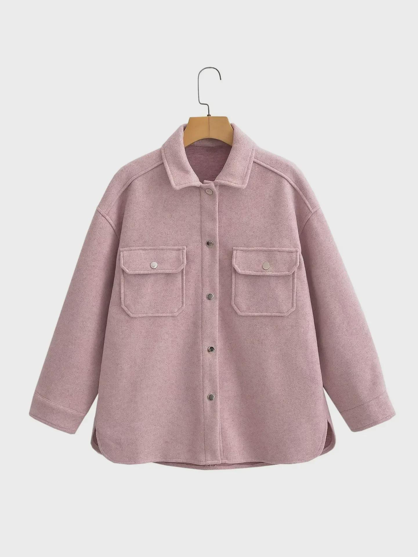 2024 Европейская и американская женская однобортная универсальная рубашка с синими лацканами и длинным рукавом