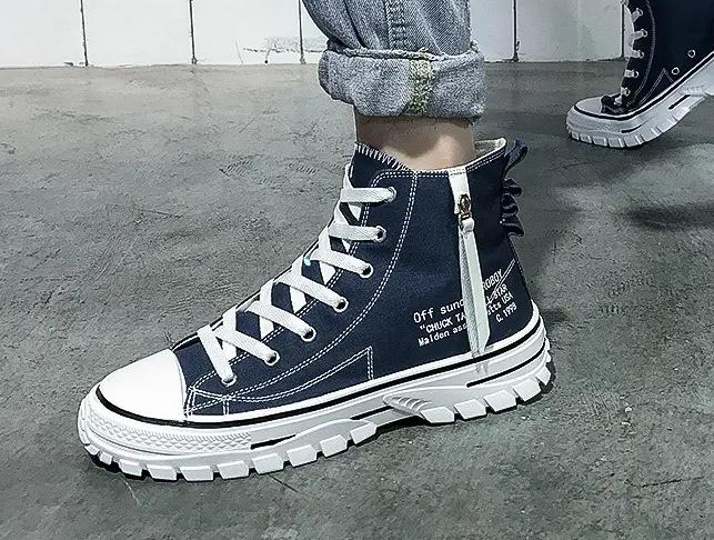 

2025 лето новые корейская версия дышащие высокие мужские парусиновые туфли модные повседневные кеды универсальные студенческие одинарные туфли 44 синий