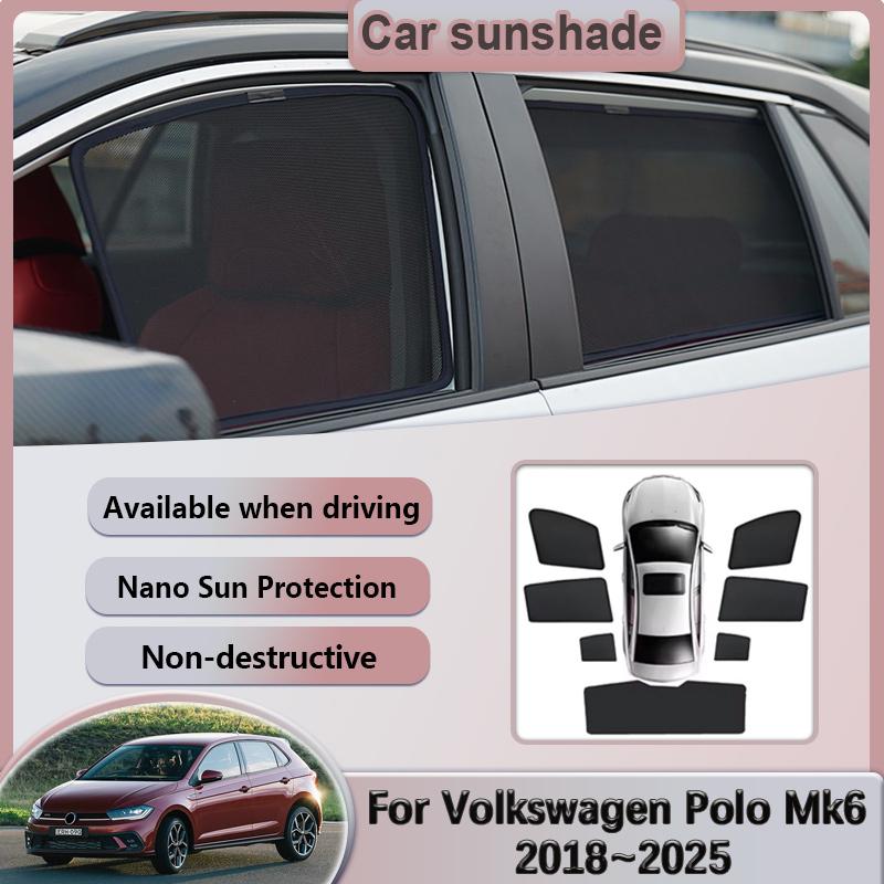 For Volkswagen VW Polo Mk6 2018~2025 Hatchback Car Mesh Sunshade Magnetic Window Visors Sunscreen Privacy Curtain Accessories