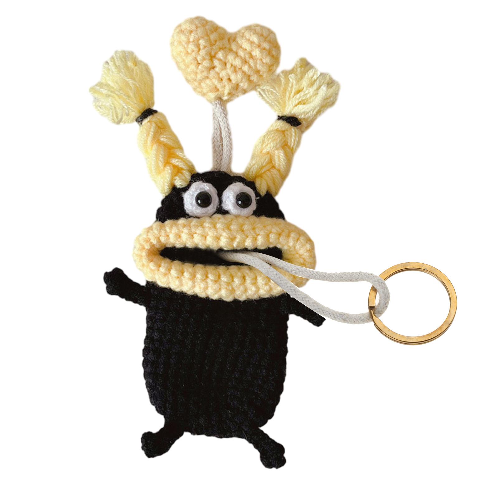 

Cartoon Pull Out Car Keys Cases Sausage Mouth Monsters Knitted Keys Protective Sleeve Funny Keys Bag Pouch for Women Men