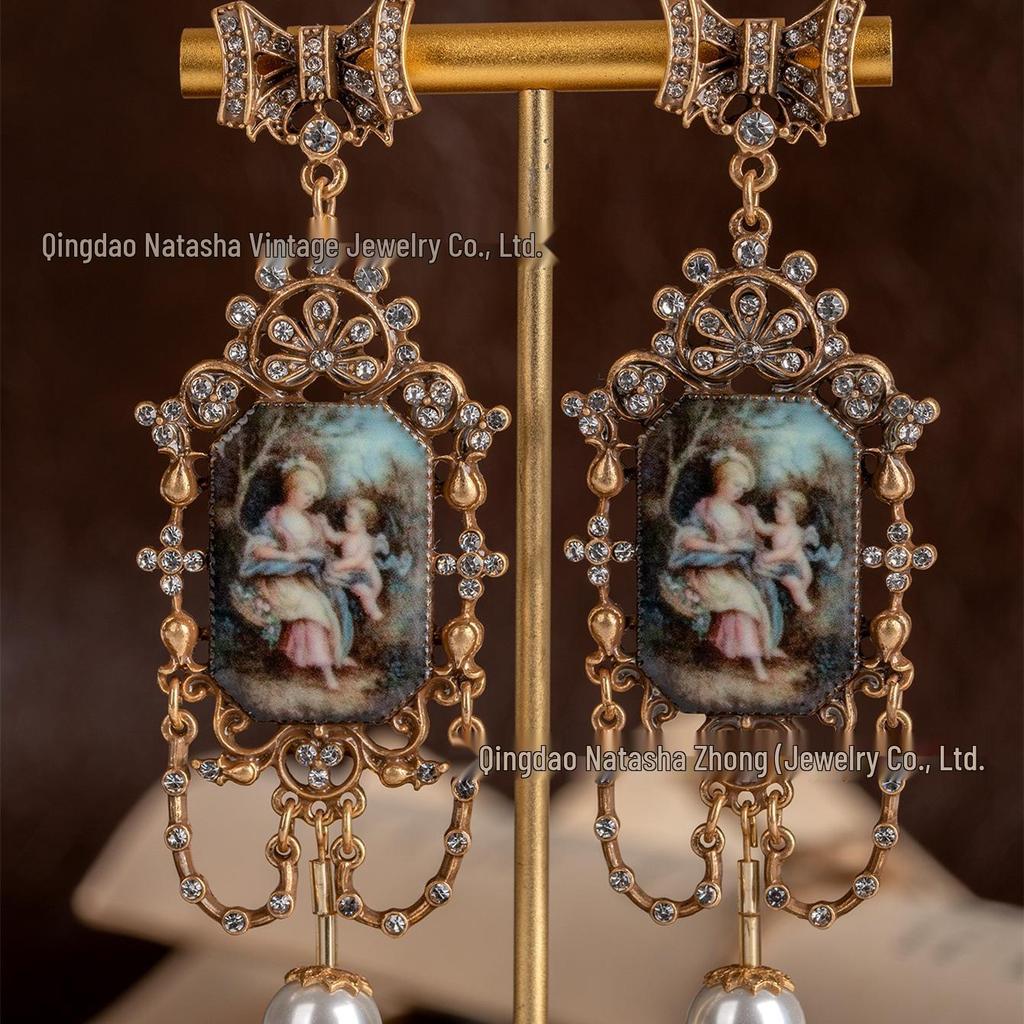 Vintage French Court Style Ornate Portrait Stud Earrings